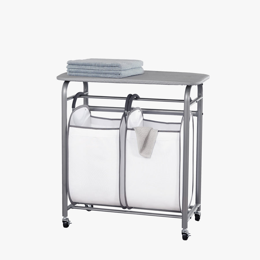 Easy Access Double Laundry Sorter with Folding Table