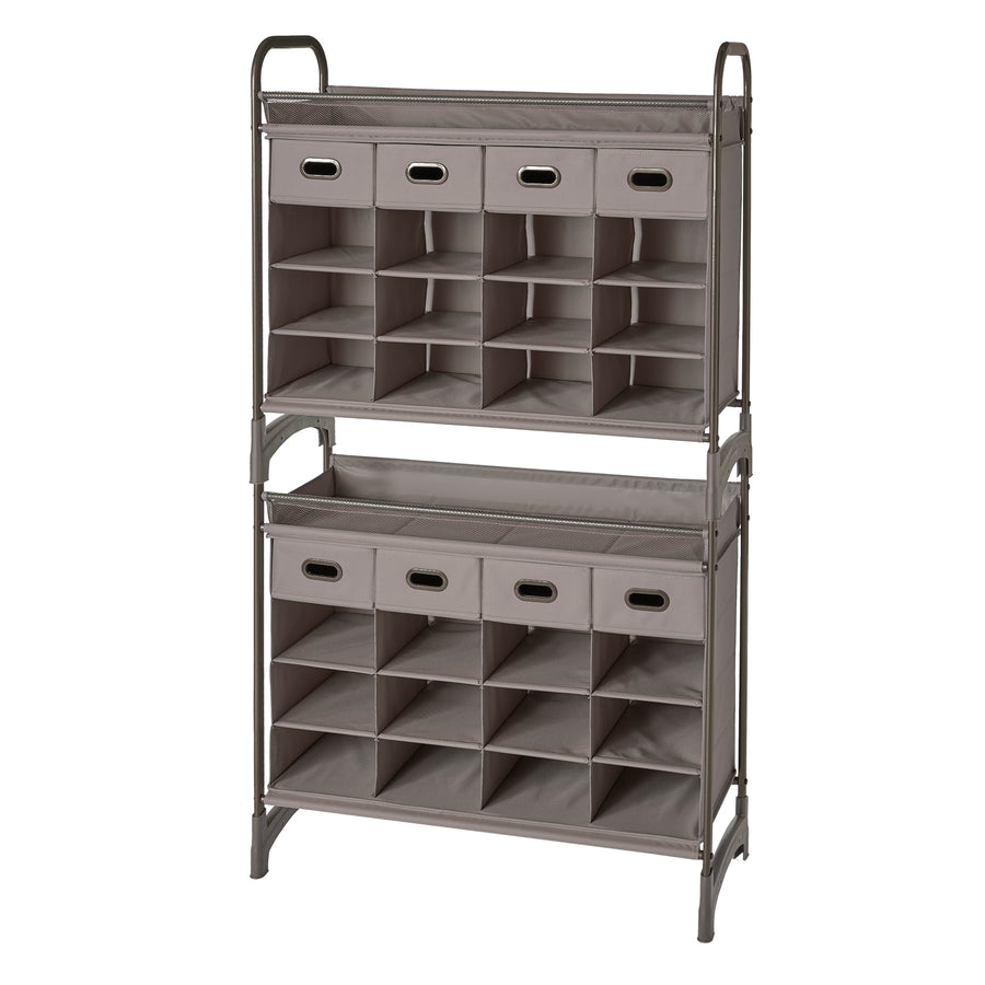 Stackable 16 Cubby Shoe Organizer w Drawers