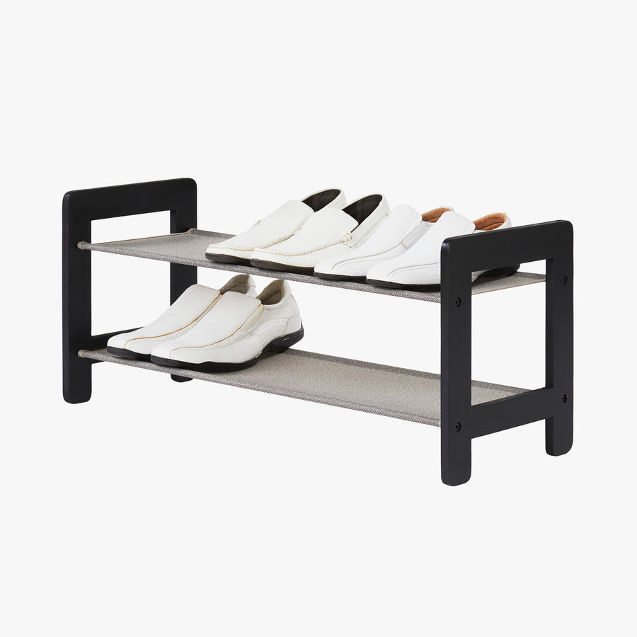 2-Tier Wood Shoe Rack with Fabric Shelves – neatfreak