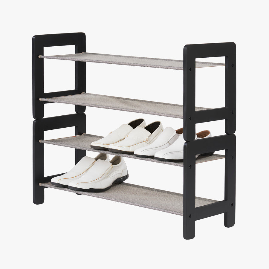 2-Tier Wood Shoe Rack with Fabric Shelves