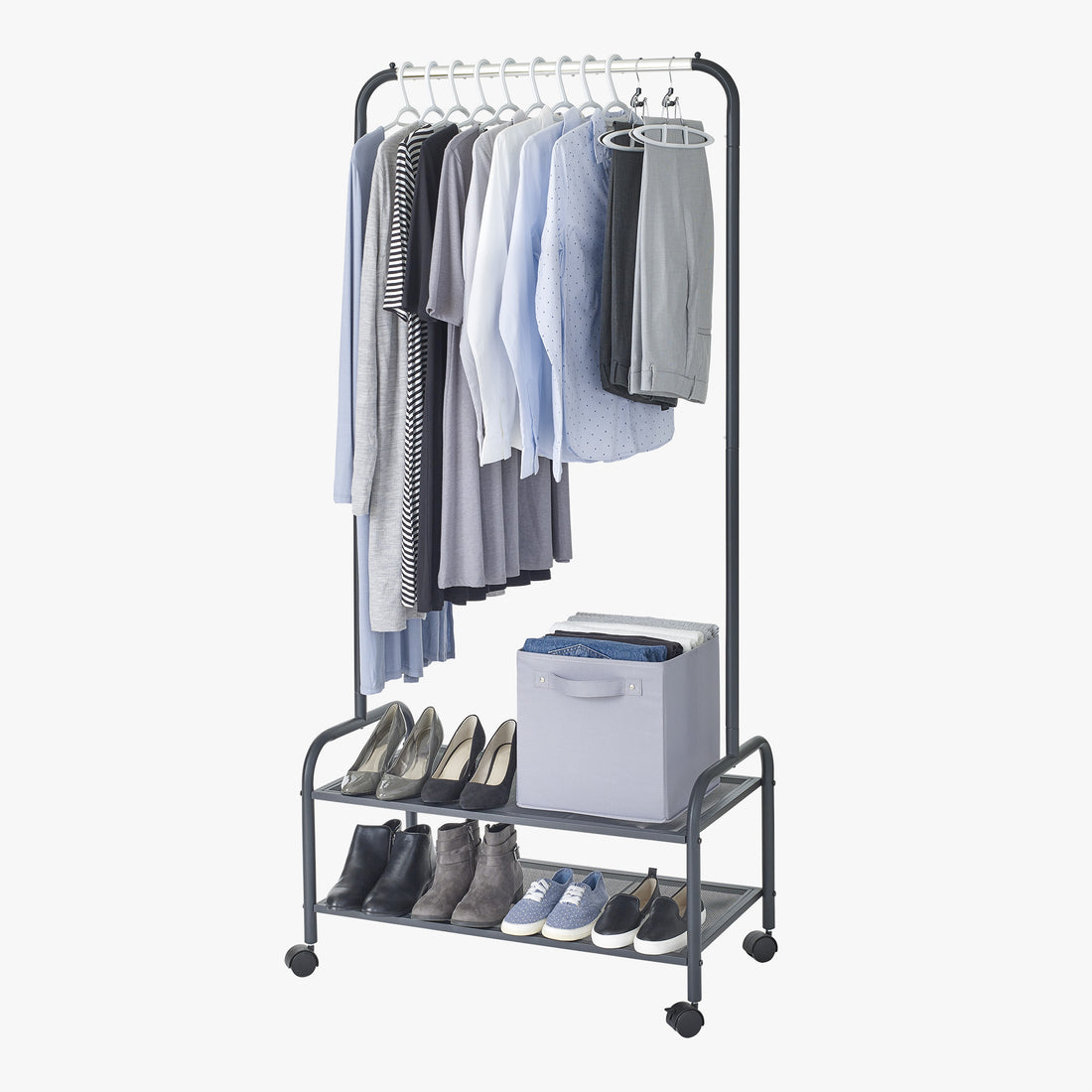 Heavy-Duty Steel Garment Rack with Shelves